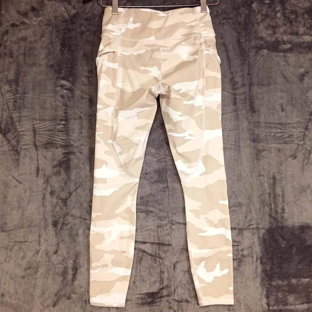 Athleta Leggings Womens XS Beige White Camo High Rise Zip Mesh Vents Ankle Gym
